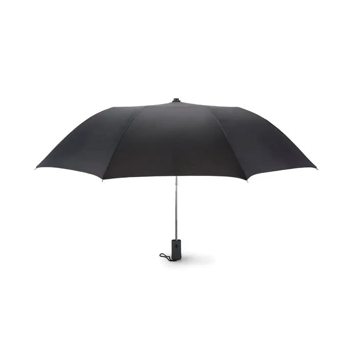 Umbrelă pliabilă de 21 inch neagră cu design minimalist și mâner robust din material rezistent