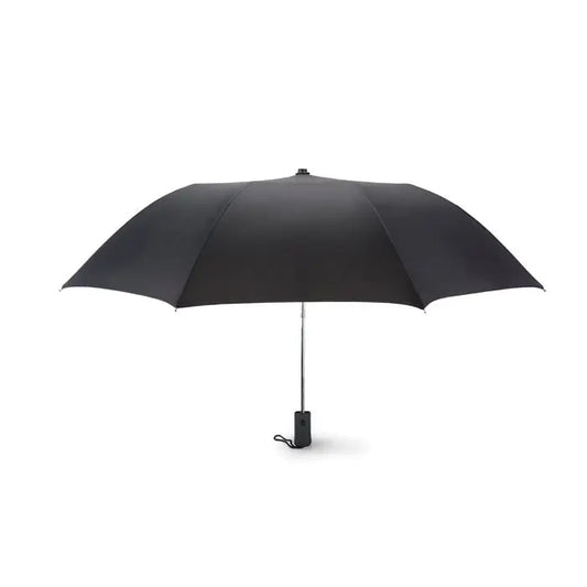 Umbrelă pliabilă de 21 inch neagră cu design minimalist și mâner robust din material rezistent