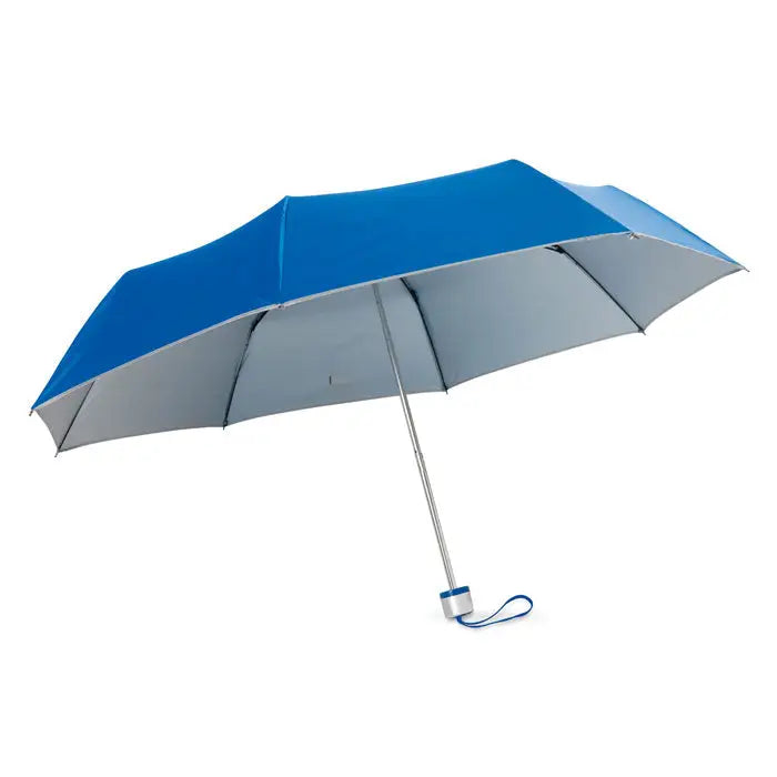 Umbrela pliabila de 21 inch albastru si argintiu cu shaft metalic si breloc de mana albastru