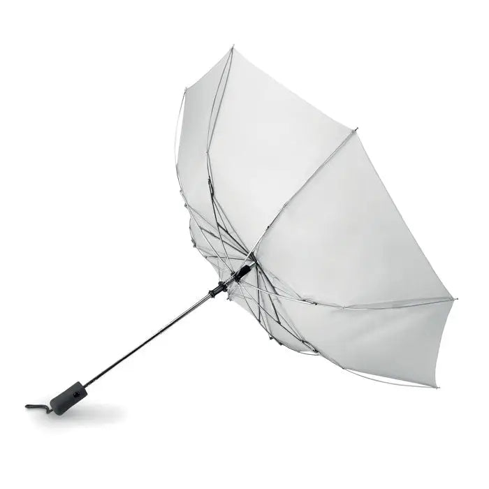 Umbrela pliabila de 21 inch transparenta alba cu cadru metalic si maner negru ergonomics