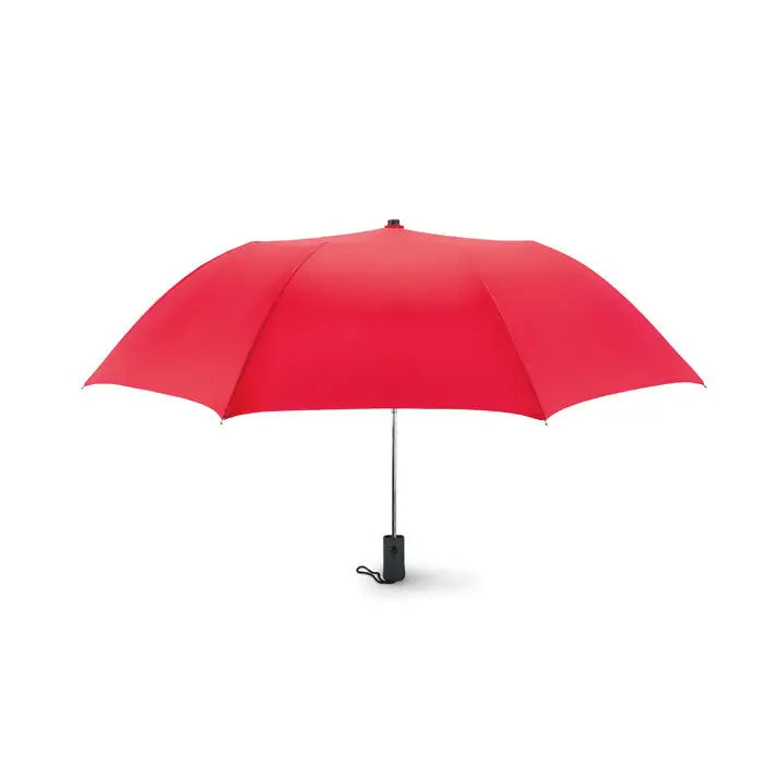 Umbrelă pliabilă de 21 inch cu culoare roșie vibrantă și mâner negru elegant din material durabil