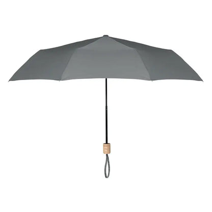 Umbrela pliabila rpet de 21 inch compacta, gri inchis, cu ax negru si maner cu textura lemn usoara