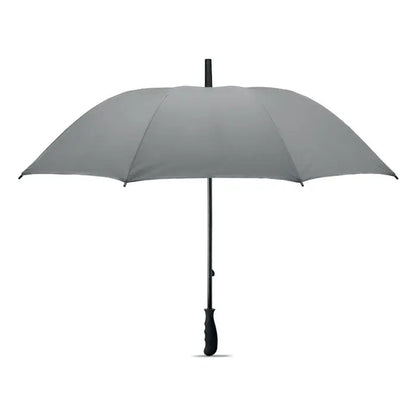 Umbrelă reflectorizantă de 23 inch gri cu mâner și tija negre, elegante și complet deschisă