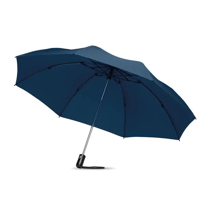 Umbrela reversibila pliabila navy blue cu maner negru elegant si tija metalica rezistenta