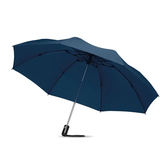 Umbrela reversibila pliabila navy blue cu maner negru elegant si tija metalica rezistenta