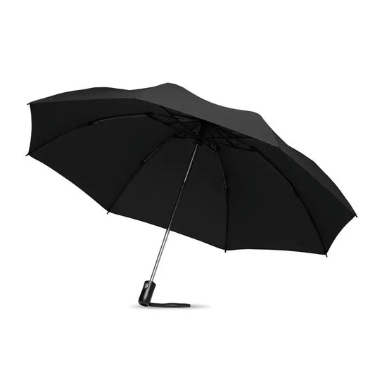 Umbrelă reversibilă pliabilă neagră cu design minimalist și ax metalic rezistent