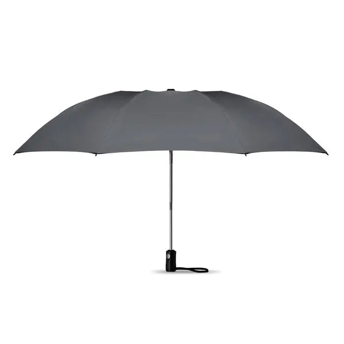 Umbrela reversibila pliabila gri inchis cu ax metalic subtire si maner negru ergonomic
