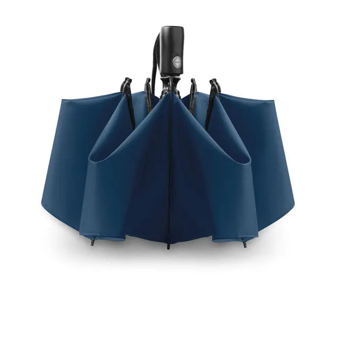 Umbrela reversibila pliabila navy blue cu maner negru si panouri din material reforzat, ideala pentru ploaie