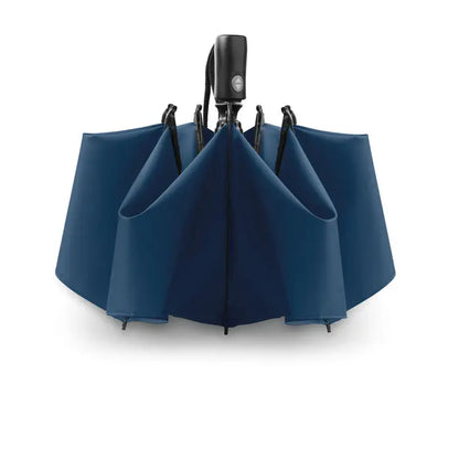 Umbrela reversibila pliabila navy blue cu maner negru si panouri din material reforzat, ideala pentru ploaie