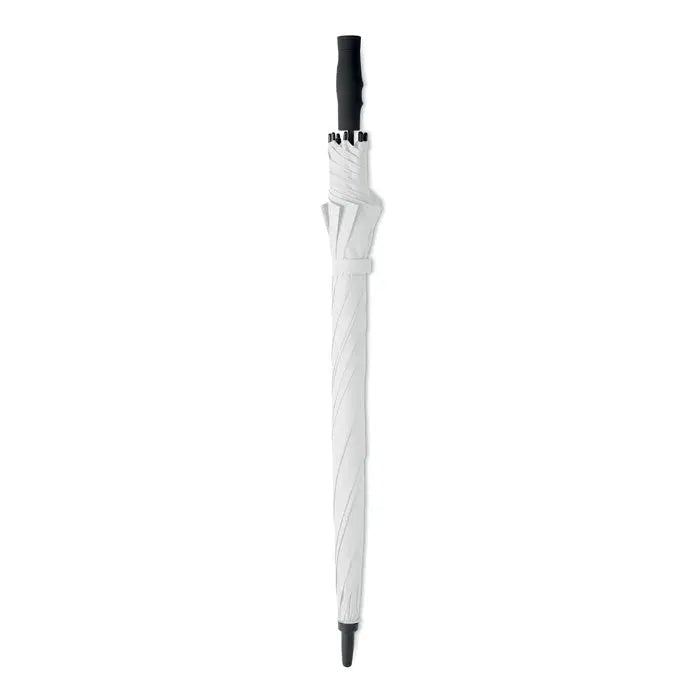 Umbrela rezistenta la vant 27 inch alba cu maner si varf negru, design elegant cu nervuri
