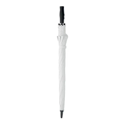 Umbrela rezistenta la vant 27 inch alba cu maner si varf negru, design elegant cu nervuri