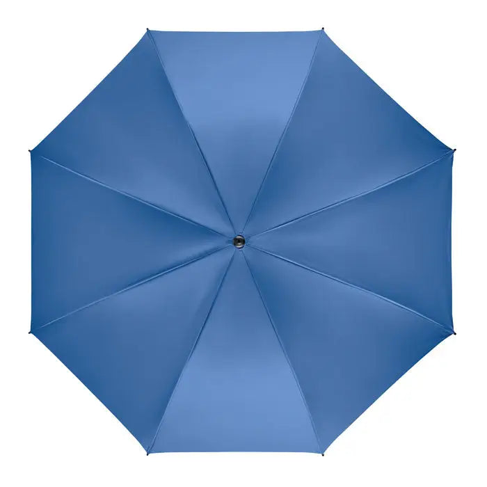 Umbrela rezistenta la vant 27 inch de culoare albastra solida cu design minimalist si nervuri vizibile la centru complet deschisa