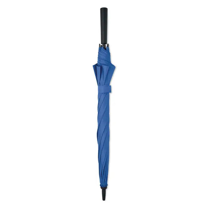 Umbrela rezistenta la vant de 23 inch albastra cu maner si varf negru si design torsadat elegant