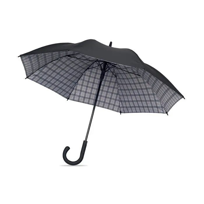Umbrelă rezistentă la vânt de 23 inch cu model gri în carouri subtil pe copertină și mâner curbat elegant
