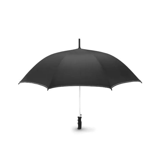 Umbrela rezistenta la vant de 23 inch cu design modern negru, tija alba si maner negru ergonomic