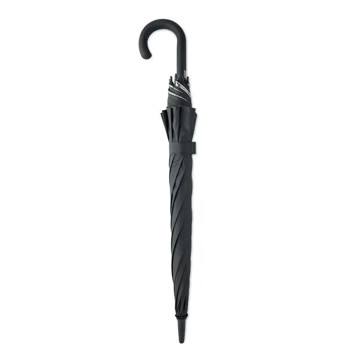 Umbrelă rezistentă la vânt de 23 inch neagră cu mâner curbat și ax din material textil răsucit