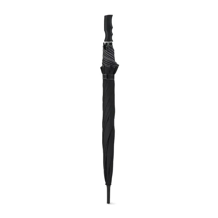 Umbrelă rezistentă la vânt de 23 inch neagră cu canopy nervurat și mâner texturat pentru prindere sigură