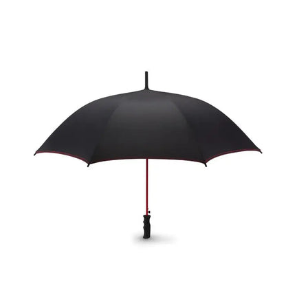 Umbrelă rezistentă la vânt de 23 inch cu cupolă neagră și ax roșu cu mâner negru din material durabil