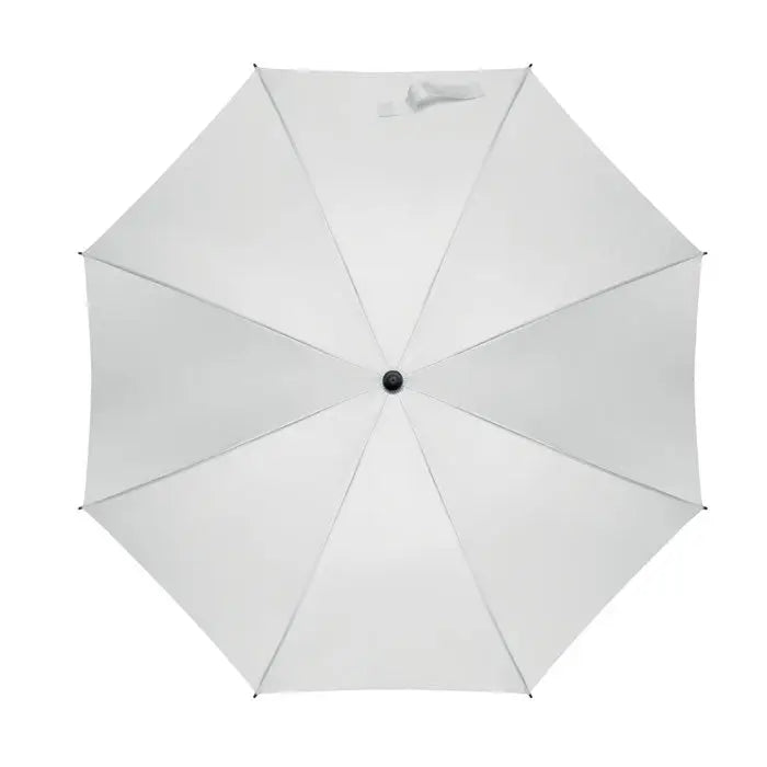 O umbrelă rezistentă la vânt de 23 inch albă cu țesătură netedă și spițe metalice subțiri