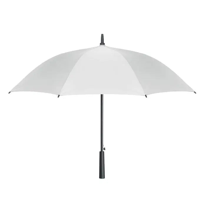 O umbrelă rezistentă la vânt de 23 inch, albă, cu mâner și tijă neagră, elegantă și durabilă