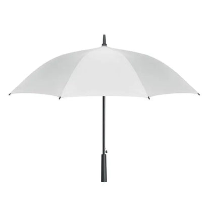 O umbrelă rezistentă la vânt de 23 inch, albă, cu mâner și tijă neagră, elegantă și durabilă