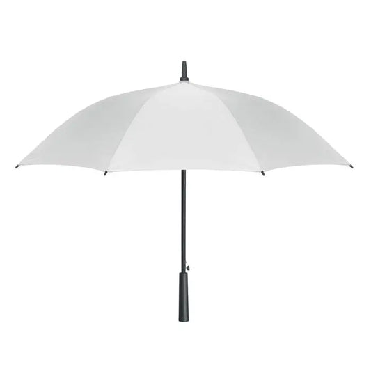 O umbrelă rezistentă la vânt de 23 inch, albă, cu mâner și tijă neagră, elegantă și durabilă