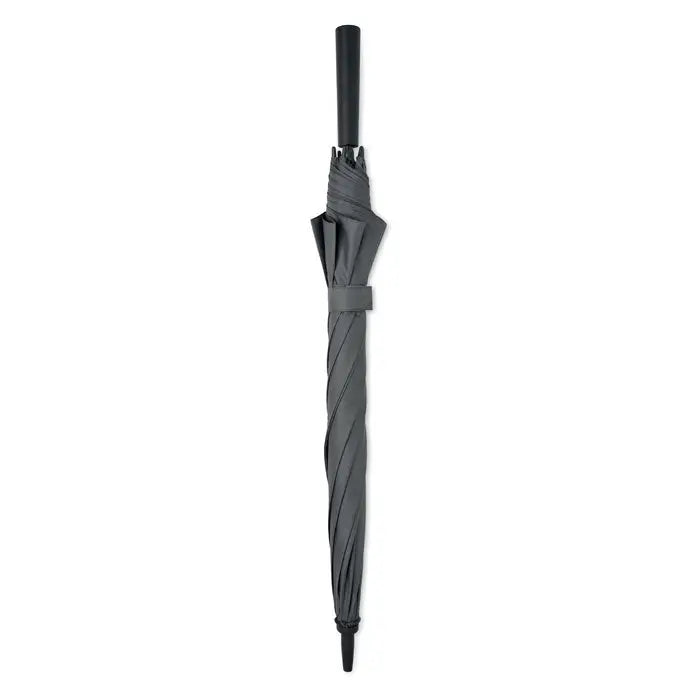 Umbrelă rezistentă la vânt de 23 inch, gri închis, cu tijă răsucită și mâner negru ergonomic