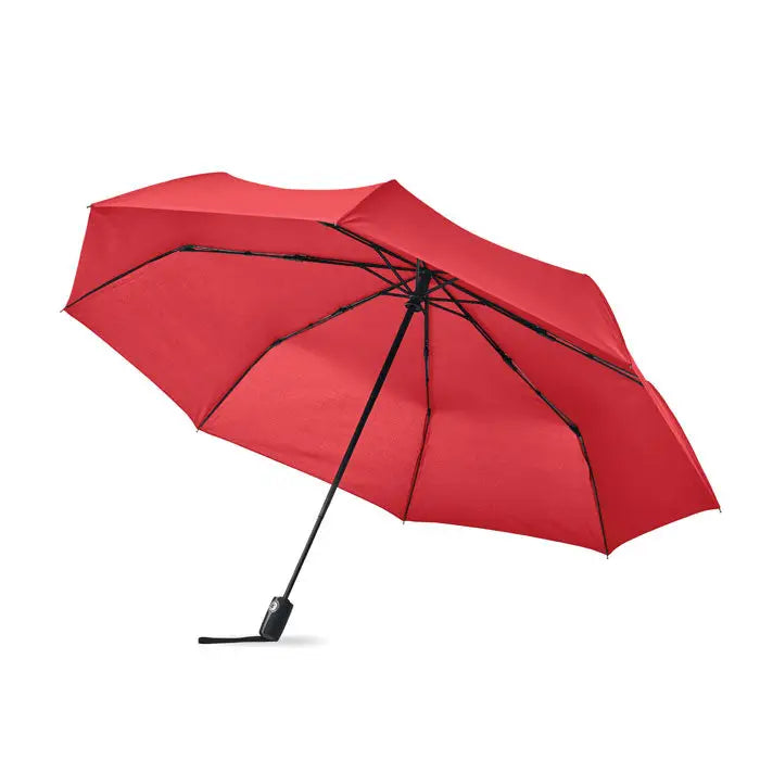 Umbrela rezistenta la vant de 27 inch rosie cu cadru si maner negru compacta si durabila