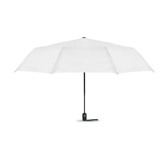 Umbrelă rezistentă la vânt de 27 inch albă cu mâner și tijă negre elegante din material compact