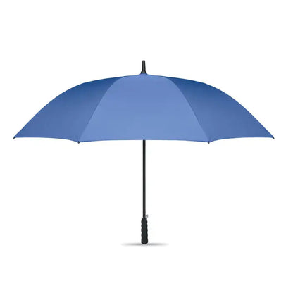 Umbrela rezistenta la vant de 27 inch cu copertina albastra solida si maner si tija negre din material durabil