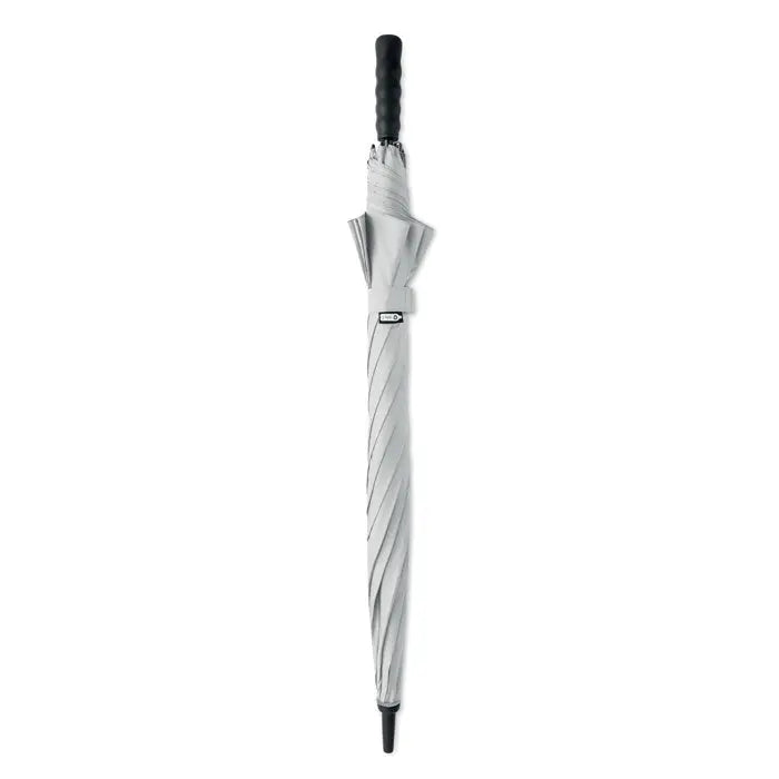 Umbrela rezistenta la vant de 27 inch, argintie cu maner si varf negru, design elegant si robust
