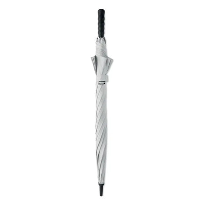 Umbrela rezistenta la vant de 27 inch, argintie cu maner si varf negru, design elegant si robust