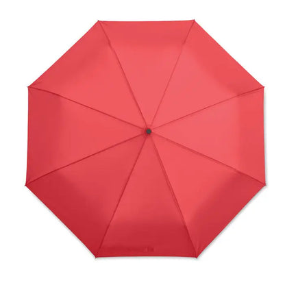 Umbrelă rezistentă la vânt de 27 inch roșie vibrantă deschisă complet cu design compact și minimalist