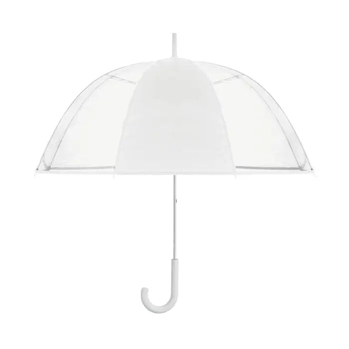 Umbrelă transparentă de 23 inch cu cupolă albă din material textil și mâner asortat, stil elegant
