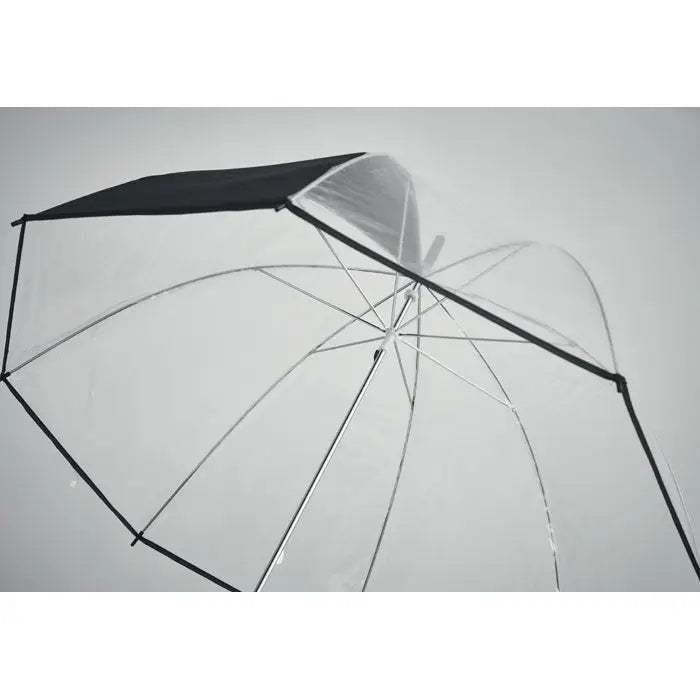Umbrela transparenta de 23 inch cu copertina din material negru si cadru metalic transparent