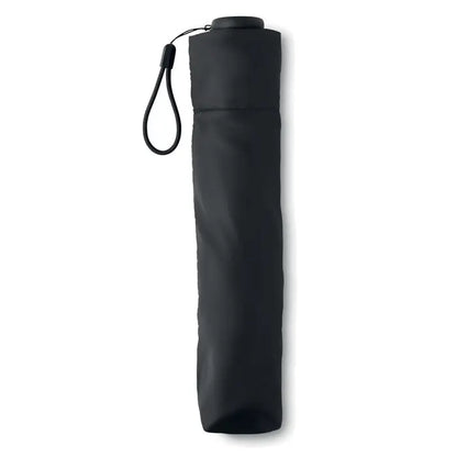 Umbrelă ușoară pliabilă 100gr neagră compactă cu design cilindric și chingiță neagră pentru încheietura mâinii