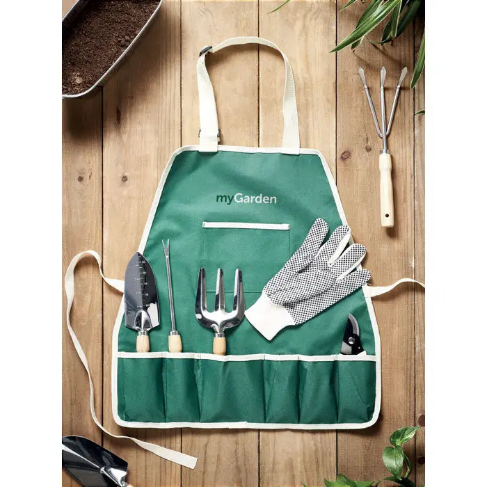 Sort de gradina verde cu buzunare multiple si logo mygarden pentru scule si manusi de gradinarit