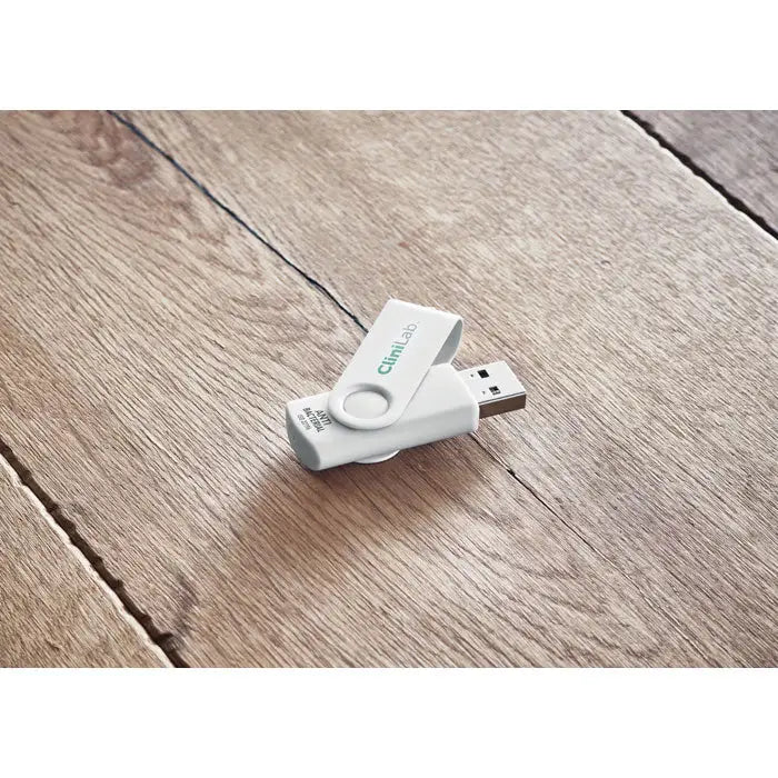 Usb flash drive alb cu rotire si branding verde crimilab usb antibacterian de 16 gb