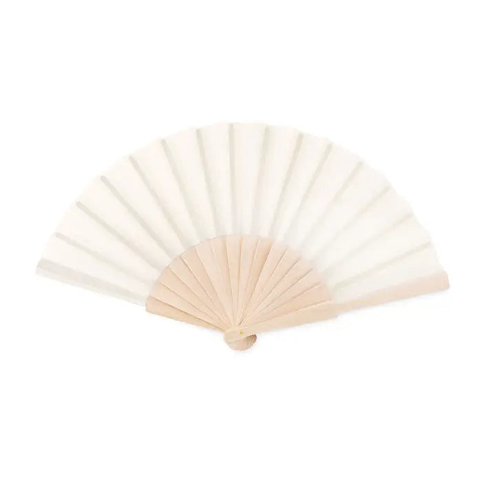Ventilator manual din lemn cu evantai delicat alb-crem din hartie si maner usor din lemn cu design minimalist