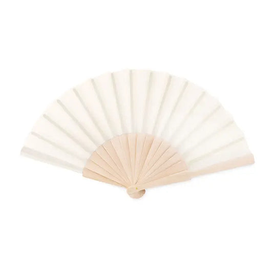 Ventilator manual din lemn cu evantai delicat alb-crem din hartie si maner usor din lemn cu design minimalist
