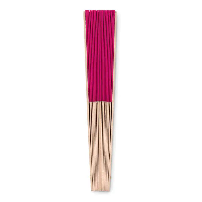 Ventilator manual din lemn fucsia cu cadru deschis și nervuri subțiri uniform spațiate