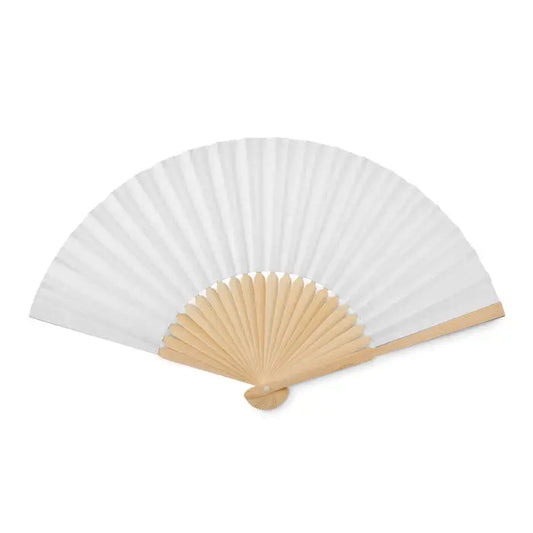 Ventilator manual delicat alb din hartie cu rama si maner din lemn usor pentru racorire manuala