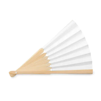 Ventilator manual cu evantai alb din hârtie și spițe de bambus culoarea lemnului deschis