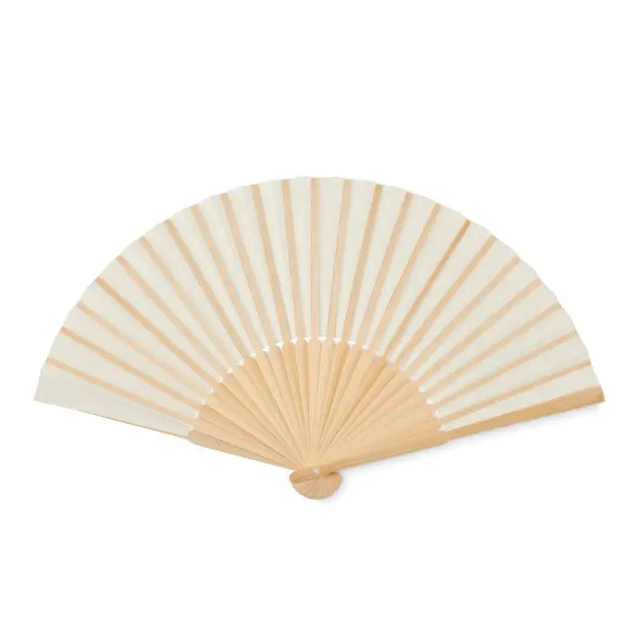 Ventilator manual bej deschis pliabil cu cadru si nervuri din lemn natural pentru racorire manuala