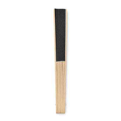 Ventilator manual cu evantai pliabil traditional cu ramă de lemn deschis și panouri negre din material textil
