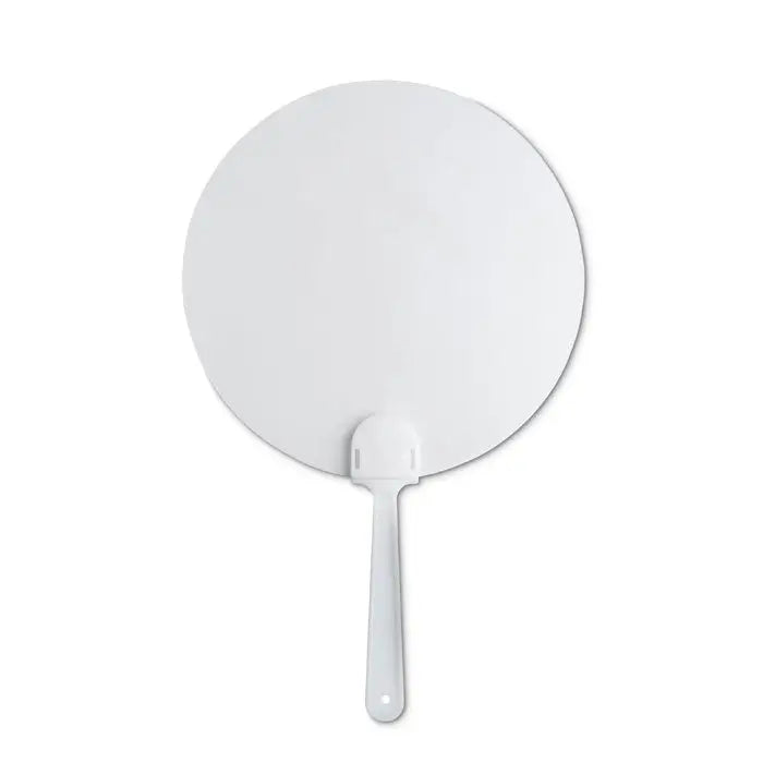 Ventilator manual alb din plastic cu paleta circulara plata si maner simplu pentru racire manuala