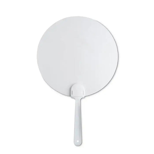 Ventilator manual alb din plastic cu paleta circulara plata si maner simplu pentru racire manuala