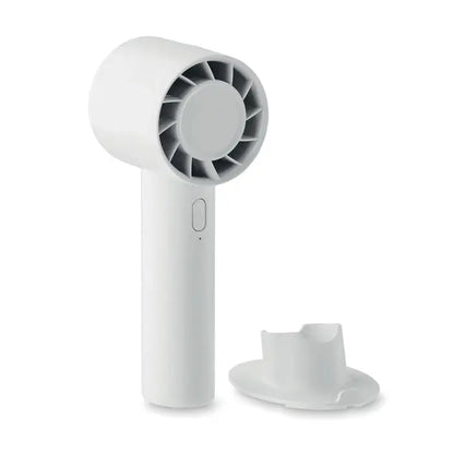 Ventilator portabil mic de 2000 mah alb cu design minimalist si grila circulara pentru uscare parului