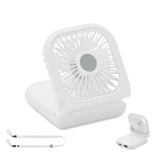 Ventilator portabil pliabil alb cu port usb pentru incarcare si curea detasabila pentru incheietura