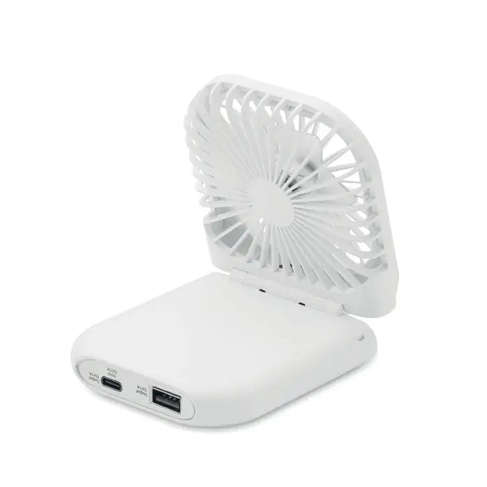 Ventilator portabil pliabil alb cu porturi usb integrate pentru încărcare ideal pentru birou sau uz portabil